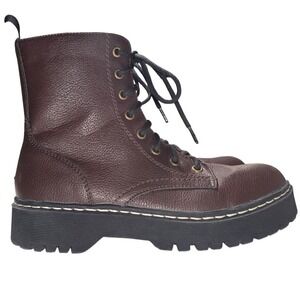Sincerely Jules Burgundy Pebbled Combat Boots Platform Lug Sole Side Zip 9.5